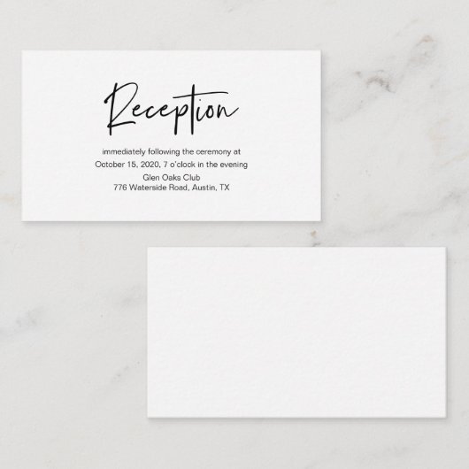 モダン黒いカジュアルエレガンス、ウェディングレセプション エンクロージャーカード (正面/裏面)