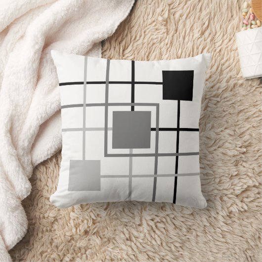 モダン黒い灰色の線と正方形 クッション (ブランケット)