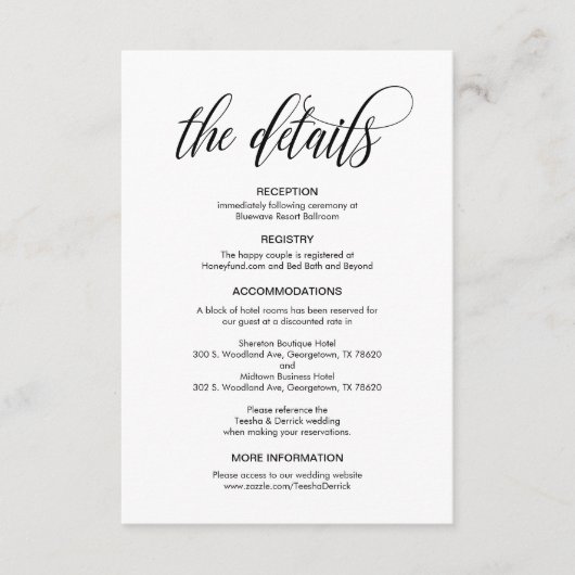 モダン黒い脚結婚本、我々の詳細 エンクロージャーカード (正面)