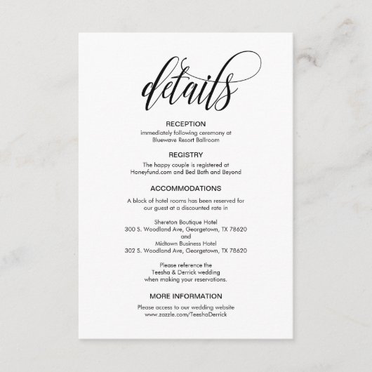 モダン黒い脚結婚本、我々の詳細 エンクロージャーカード (正面)