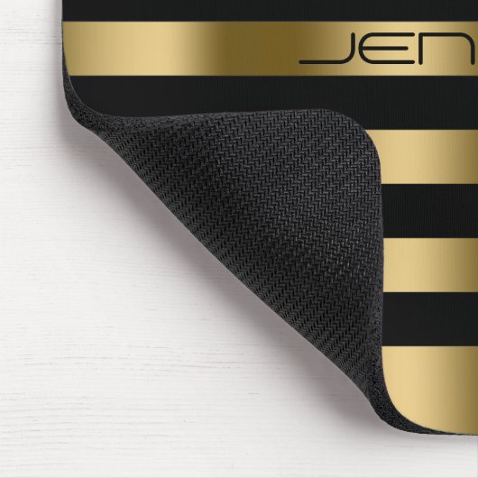 モダン黒とフェイク金ゴールドストライプのパターン マウスパッド (コーナー)