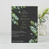 モダン黒と白のミニマルリーフ結婚のInvitati 招待状 (スタンド正面)