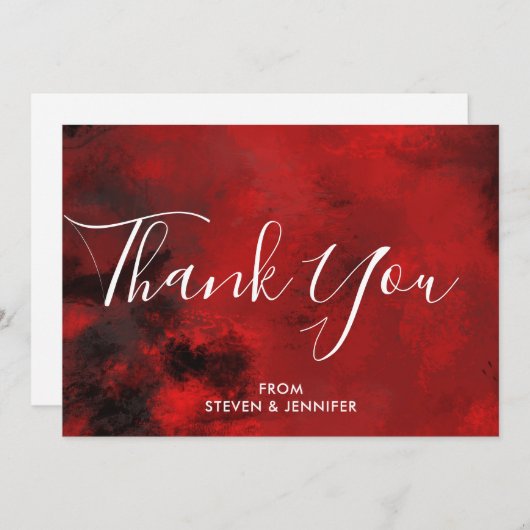 モダン黒と赤の芸術的抽象芸術結婚 サンキューカード (正面/裏面)