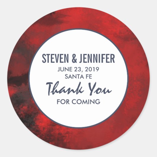 モダン黒と赤の芸術的抽象芸術結婚 ラウンドシール (正面)