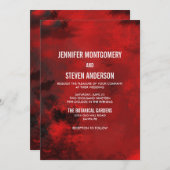 モダン黒と赤の芸術的抽象芸術結婚 招待状 (正面/裏面)