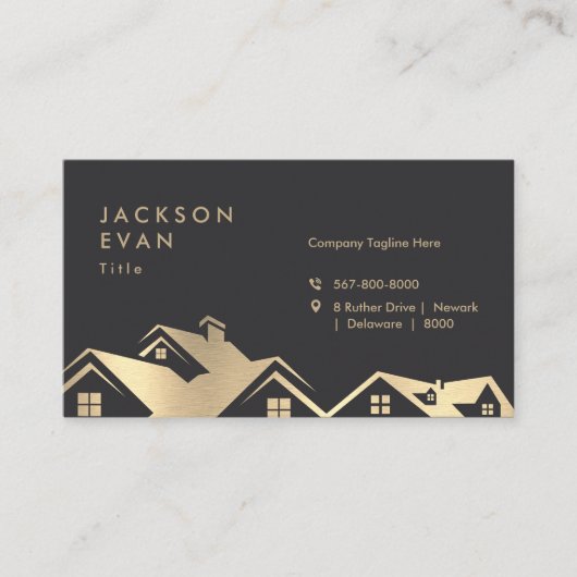 モダン黒と金ゴールドの屋根建築修復 名刺 (正面)