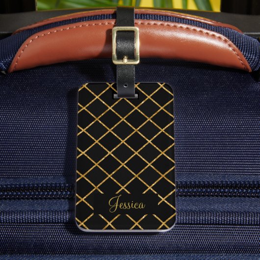 モダン黒と金ゴールド ラゲッジタグ (正面インサイチュ2)