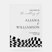 モダン黒のパ市松模様にタ結婚ンの歓迎 アクリルサイン (正面)