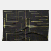 モダン黒の幾何フェイク金ゴールド迷路 キッチンタオル (横)