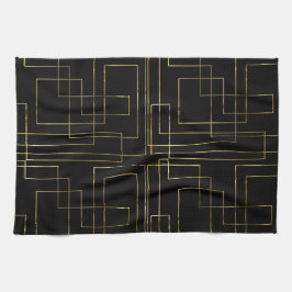 モダン黒の幾何フェイク金ゴールド迷路 キッチンタオル