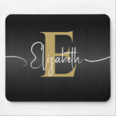 モダン黒の金ゴールドモノグラムのガーリースクリエレガントプト マウスパッド (正面)