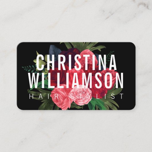 モダン黒はっきりした文字ヴィンテージフローラ 名刺 (正面)