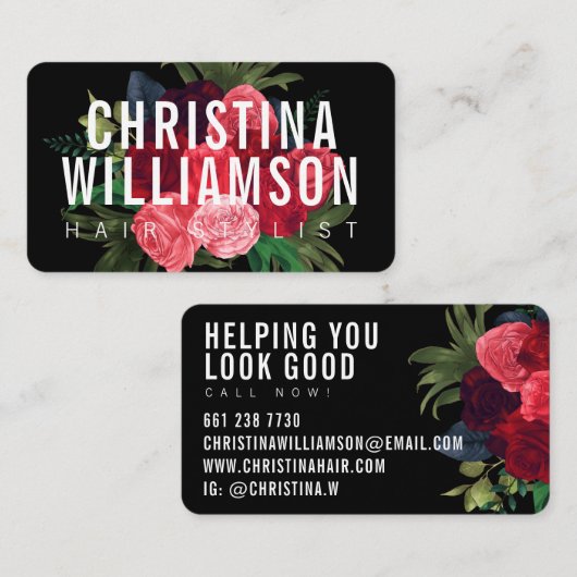 モダン黒はっきりした文字ヴィンテージフローラ 名刺 (正面/裏面)