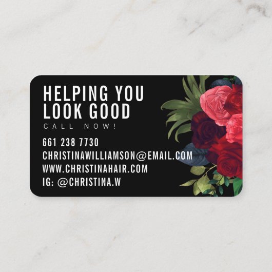 モダン黒はっきりした文字ヴィンテージフローラ 名刺 (裏面)