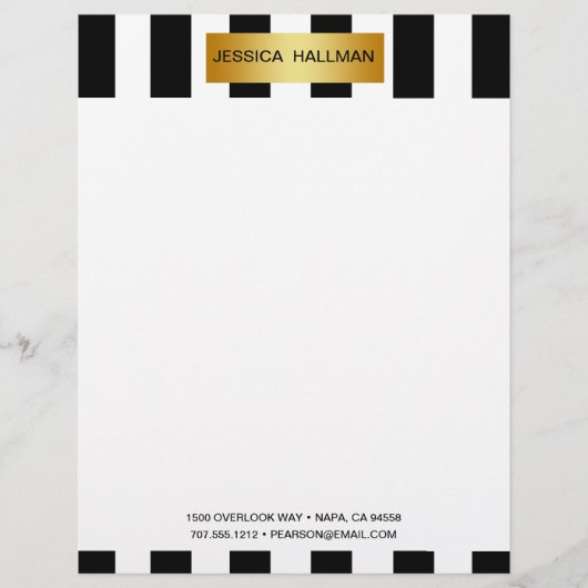 モダン黒エレガントと白ストライプの金ゴールドバー レターヘッド (正面)