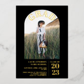 モダン黒エレガント写真5枚 箔招待状 (正面)