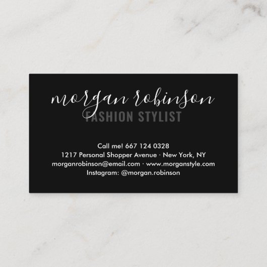 モダン黒シックファッションスタイルリストスクリプト署名 名刺 (裏面)