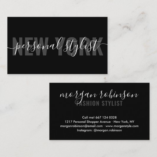 モダン黒シックファッションスタイルリストスクリプト署名 名刺 (正面/裏面)