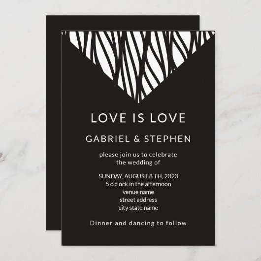 モダン黒シンプルタイポグラフィゲイ結婚 招待状 (正面/裏面)