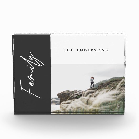 モダン黒シンプルミニマル写真家族ギフト フォトブロック (正面)