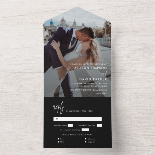 モダン黒シンプル結婚の写真 オールインワン招待状 (内側)