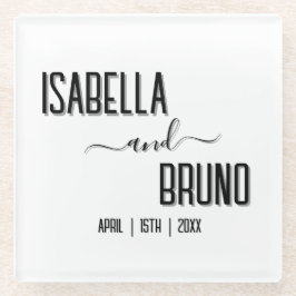 モダン黒スタイリッシュパーソナライズされた文字結婚ズ ガラスコースター