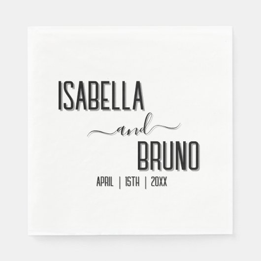 モダン黒スタイリッシュパーソナライズされた文字結婚ズ スタンダードランチョンナプキン (正面)