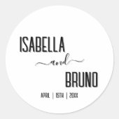 モダン黒スタイリッシュパーソナライズされた文字結婚ズ ラウンドシール (正面)