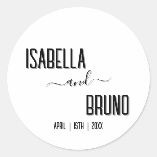 モダン黒スタイリッシュパーソナライズされた文字結婚ズ ラウンドシール (正面)