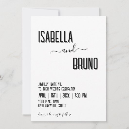 モダン黒スタイリッシュパーソナライズされた文字結婚ズ 招待状 (正面)
