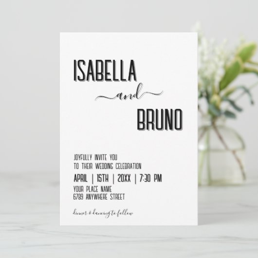 モダン黒スタイリッシュパーソナライズされた文字結婚ズ 招待状 (スタンド正面)