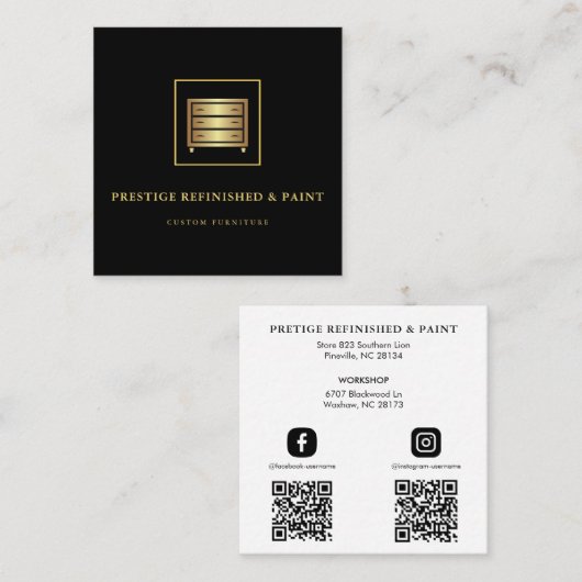 モダン黒スタイリッシュプロフェッショナル スクエア名刺 (正面/裏面)