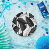 モダン黒ストライプのフィッ葉クスプリントp ペーパープレート (パーティー)