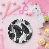 モダン黒ストライプのフィッ葉クスプリントp ペーパープレート (パーティー)