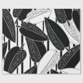 モダン黒ストライプのフィッ葉クスプリントp ラッピングペーパー (フラット)