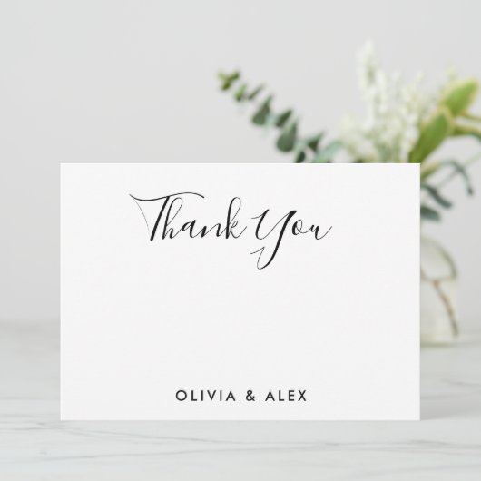 モダン黒パーソナライズされた結婚文字 サンキューカード (スタンド正面)
