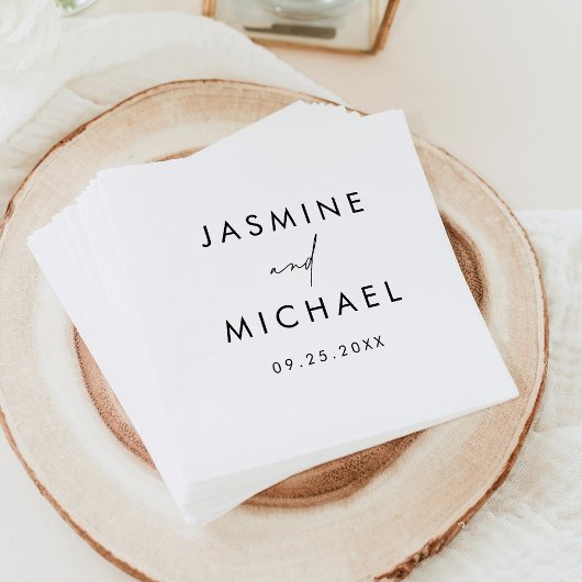 モダン黒パーソナライズされた結婚文字 スタンダードカクテルナプキン