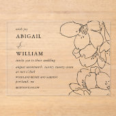 モダン黒図解入りの、写真付きのフローラ結婚 アクリル招待状 (正面)