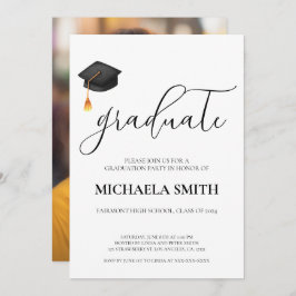 モダン黒帽高校写真卒業 招待状