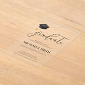 モダン黒帽高校卒業パーティー アクリル招待状 (レイダウン)