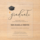 モダン黒帽高校卒業パーティー アクリル招待状 (正面)