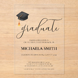 モダン黒帽高校卒業パーティー アクリル招待状