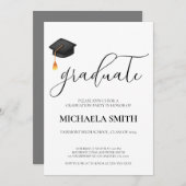 モダン黒帽高校卒業パーティー 招待状 (正面/裏面)