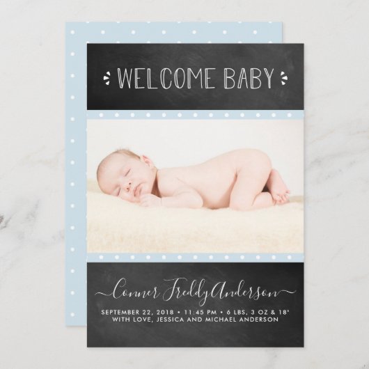 モダン黒板の誕生のお知らせ 案内状 (正面/裏面)