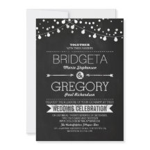 モダン黒板ストリングライト結婚式招待状
