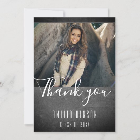 モダン黒板卒業写真卒業 サンキューカード (正面)