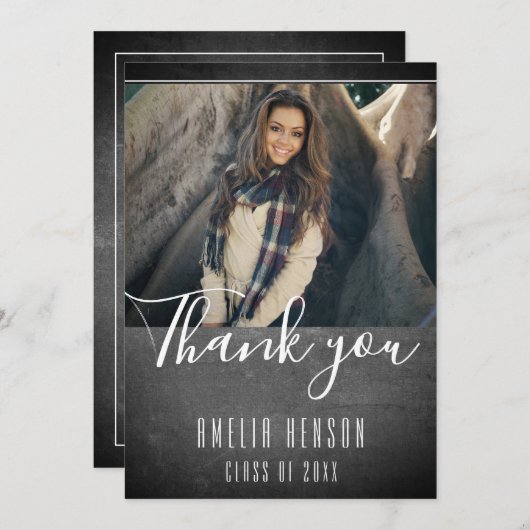 モダン黒板卒業写真卒業 サンキューカード (正面/裏面)