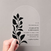 モダン黒植物学離れ結婚の アクリル招待状 (インサイチュ (ポータブル))