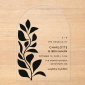 モダン黒植物学離れ結婚の アクリル招待状 (正面)