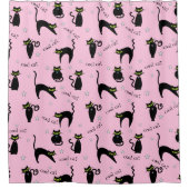 モダン黒猫のカスタム句 シャワーカーテン (正面)